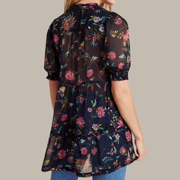 Anthropologie Salzburg Sheer Tunic Floral Blouse - Picture 2 of 9